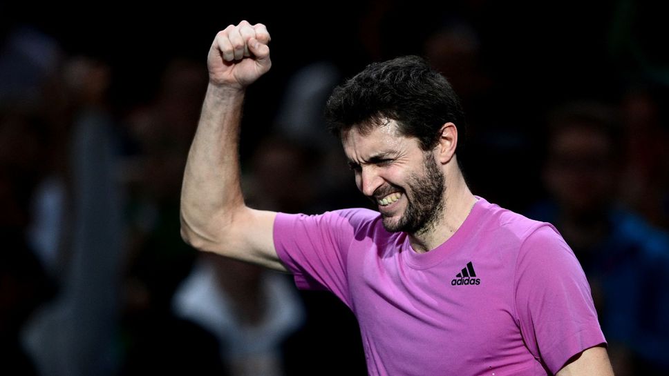 Gilles Simon après sa victoire face à Taylor Fritz (AFP - Christophe ARCHAMBAULT)